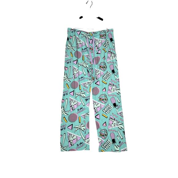 Scooby-Doo pants size L aqua/pink lounge drawstring pockets tropical pineapples - Picture 1 of 9